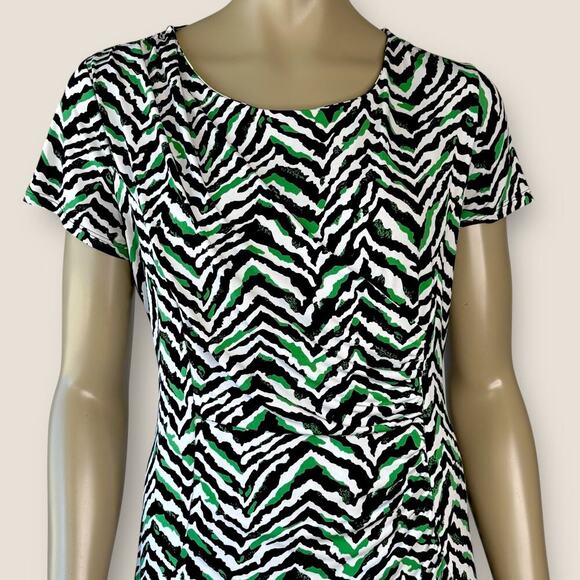 Dana Buchman Short Sleeve Ruched Faux Wrap Dress Stretchy Size L Zebra Stripes - Picture 4 of 13